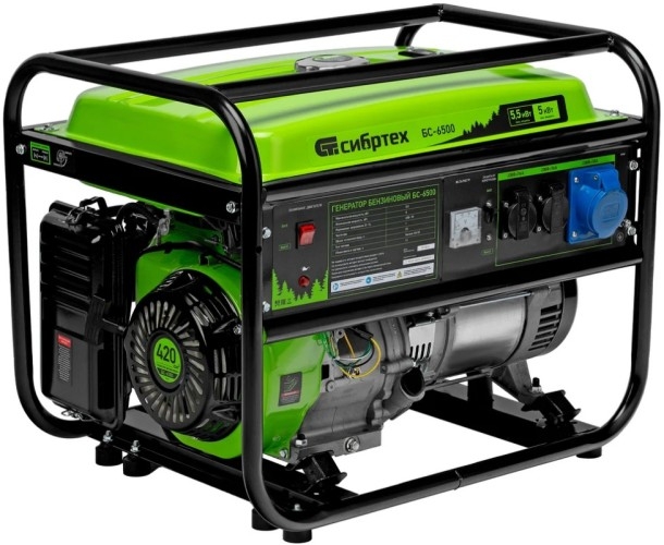 Генератор бензиновый СИБРТЕХ БС-6500 94546, 5.5 кВт, Зеленый детальное изображение - 1