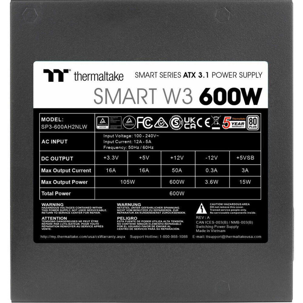 Блок питания Thermaltake Smart W3 (PS-SPW-0600NNFAWE-1), 600 Вт детальное изображение - 3