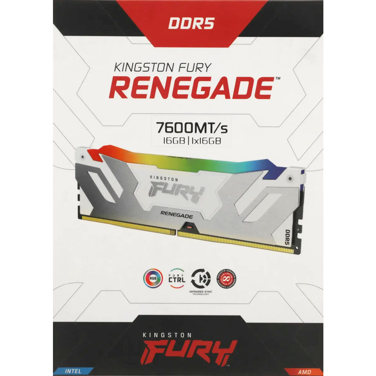 Оперативная память Kingston Fury Renegade White RGB DDR5 7600MHz, KF576C38RWA-16, 16 Гб детальное изображение - 3