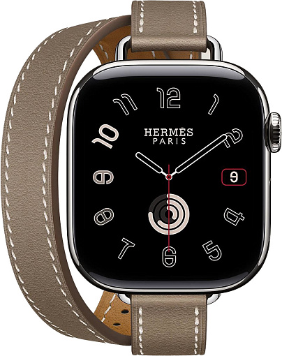 Смарт-часы Apple Watch Hermes Series 10 46 мм, Silver Titanium Case with Attelage Double Tour Etoupe, Серебристый/Cветло-коричневый детальное изображение - 2