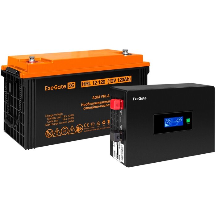 ИБП ExeGate IdealSine SR-600.LCD.2SH + HRL 12-120 (120Ач) + батарея №1