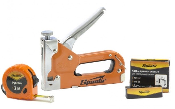 Скобозабиватель ручной Sparta 4-14 мм набор: степлер мебельный регулируемый, 500 шт, рул 42003 детальное изображение - 1