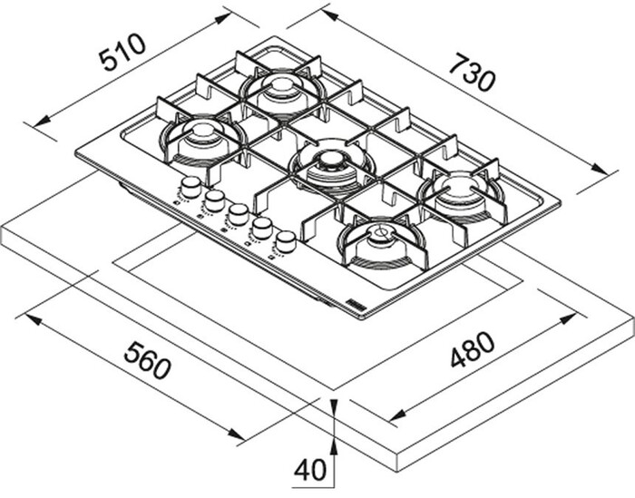Газовая варочная панель Franke FHMA 755 4G DCMaris MB C, Черный №3