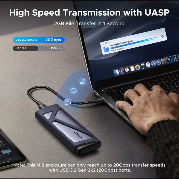 Внешний корпус для SSD M.2 UGREEN NVMe/SATA SSD Enclosure 20 Гбит/с (CM767), Темно-серый №6