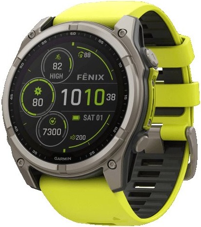 Смарт-часы Garmin Fenix 8 Solar Sapphire DLC, 47 мм, Титановый серый корпус, желтый ремешок детальное изображение - 1