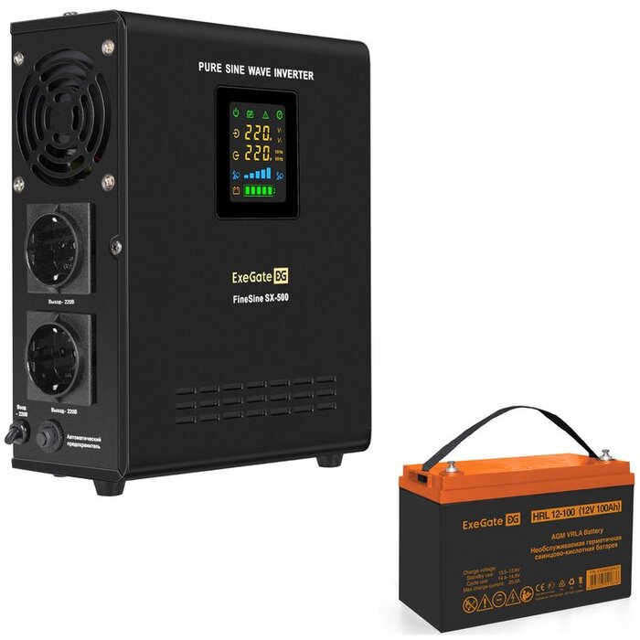 ИБП ExeGate FineSine SX-500.LCD.AVR.2SH + HRL 12-100 (100Ач) + батарея №1