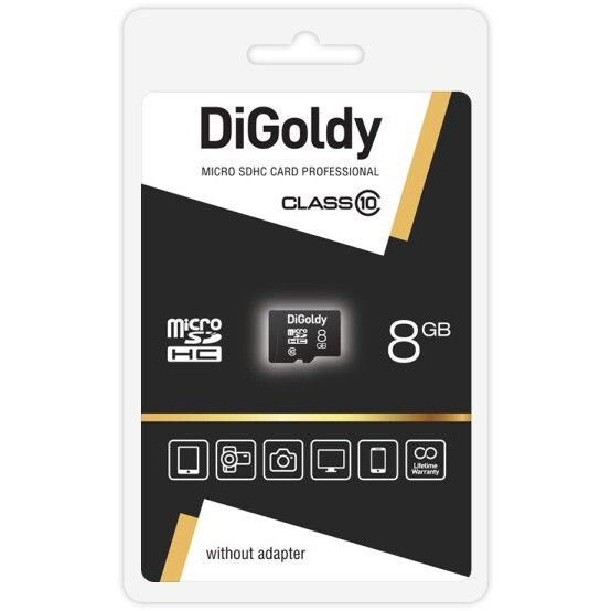Карта памяти Digoldy MicroSD (DG008GCSDHC10-W/A-AD), 8 Гб детальное изображение - 1