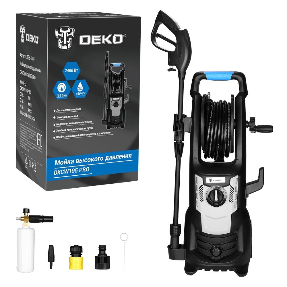 Автомойка DEKO DKCW195 PRO, 2.4 кВт, 195 бар, Черный/Серый детальное изображение - 3