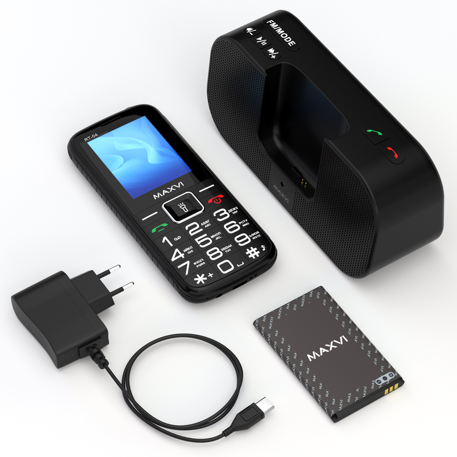 Мобильный телефон MAXVI RT-04 с док-станцией, 32 Мб, Черный, Dual mini-SIM детальное изображение - 10