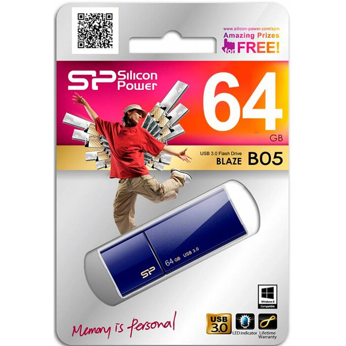 USB Flash накопитель Silicon Power Blaze B05 (SP064 ГБUF3B05V1D) 64 ГБ, синий №2
