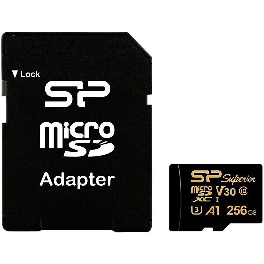 Карта памяти Silicon Power Golden Superior MicroSD + SD адаптер (SP256GBSTXDV3V1GSP), 256 Гб детальное изображение - 1