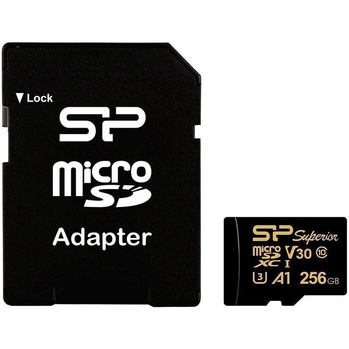 Карта памяти Silicon Power Golden Superior MicroSD + SD адаптер (SP256GBSTXDV3V1GSP), 256 Гб №1