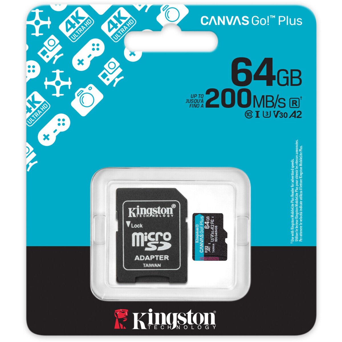 Карта памяти Kingston Canvas Go! Plus MicroSD + SD адаптер (SDCG4/64GB), 64 Гб детальное изображение - 3