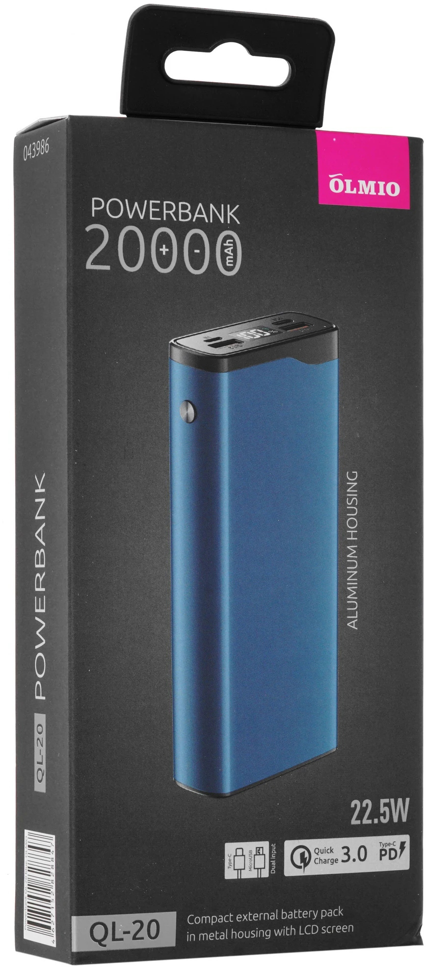 Внешний аккумулятор Olmio QL-20 (043986), 20000 мАч, Синий детальное изображение - 5