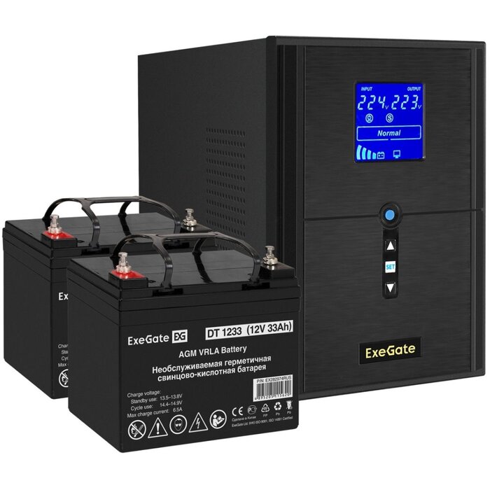 ИБП ExeGate SineTower SZ-2000.LCD.AVR.3SH.1C13.USB + 2x DT 1233 (33Ач) №1