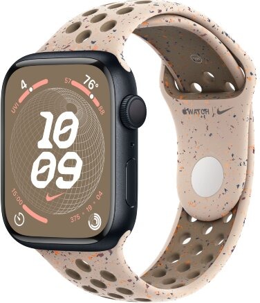 Умные часы Apple Watch Series 9 Midnight Aluminum Case with Nike Sport Band Desert Stone, 41 mm, Пустынный камень детальное изображение - 1