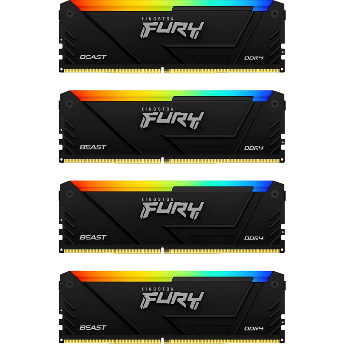 Оперативная память Kingston Fury Beast Black RGB DDR4 3200MHz, KF432C16BB2AK4/128, 4x32 Гб KIT, 128 Гб №1