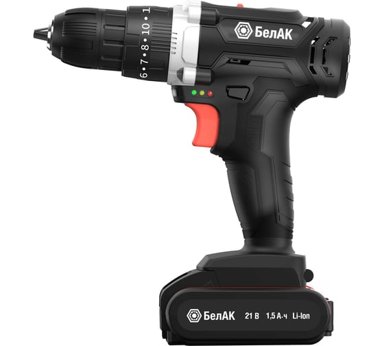 Ударная дрель-шуруповерт БелАК щеточная, В кейсе с битами, 2 АКБ БАК.53312, 21 В, 40 Нм, 1,5 А·ч детальное изображение - 2