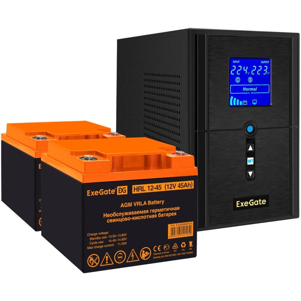 ИБП ExeGate SineTower SZ-1500.LCD.AVR.2SH.1C13.USB + 2x HRL 12-45 (45Ач) детальное изображение - 1