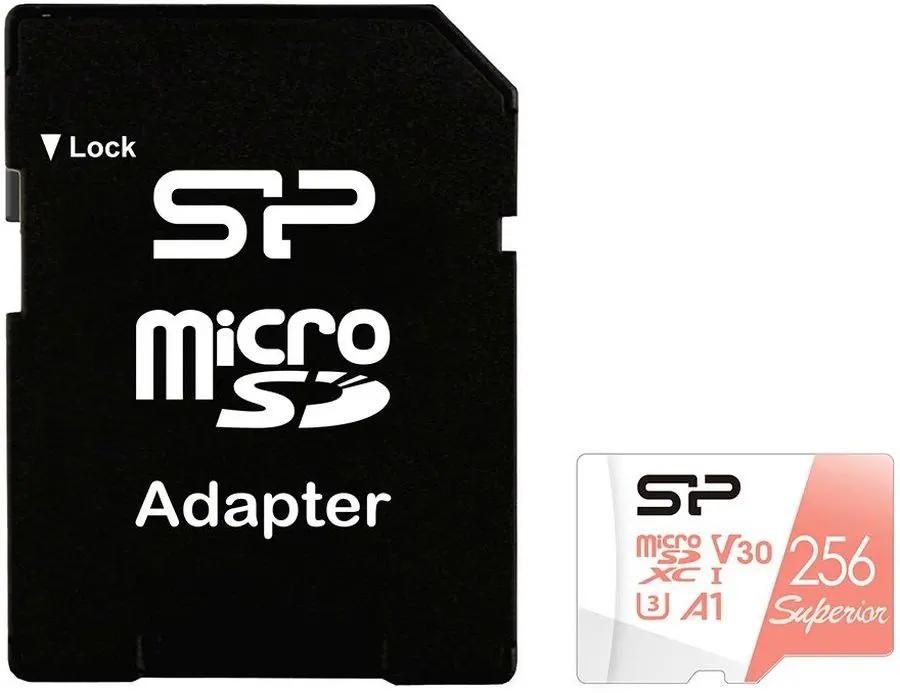 Карта памяти Silicon Power Superior MicroSD + SD адаптер (SP256GBSTXDV3V20SP), 256 Гб детальное изображение - 1