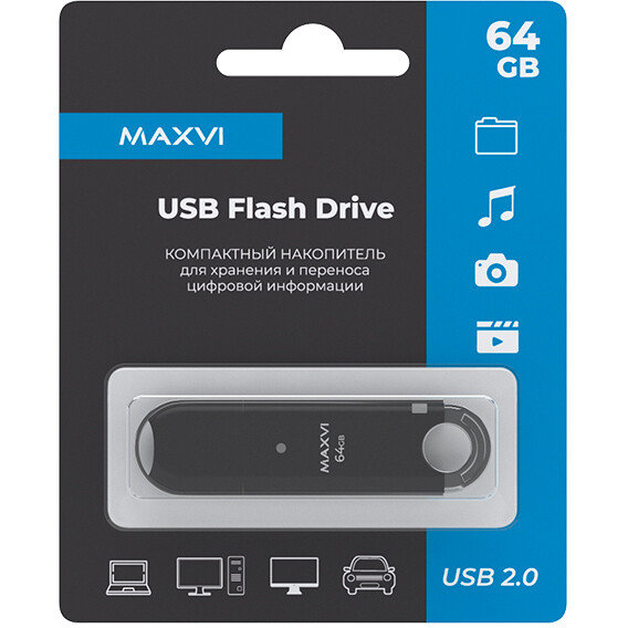 USB Flash накопитель MAXVI P2 64 ГБ, черный детальное изображение - 4