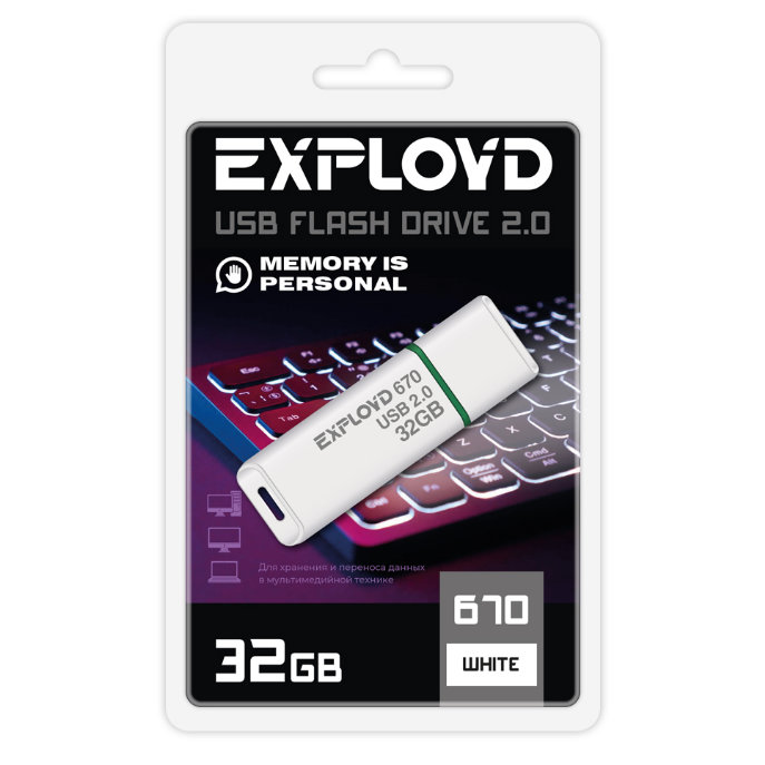 USB Flash накопитель Exployd 670 32 ГБ, белый детальное изображение - 1