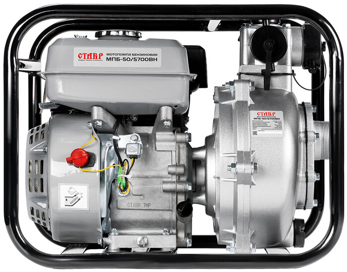 Мотопомпа бензиновая Ставр МПБ-50/5700ВН, 600 л/мин, 50 мм, напор 62 м, d=50 мм, 5700 Вт, Серый №1