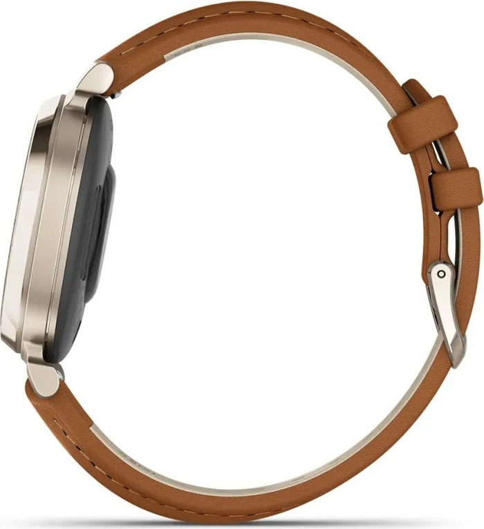 Смарт-часы Garmin Lily 2 Classic, 35 мм, с безелем цвета кремовое золото, коричневый кожаный ремешок №3