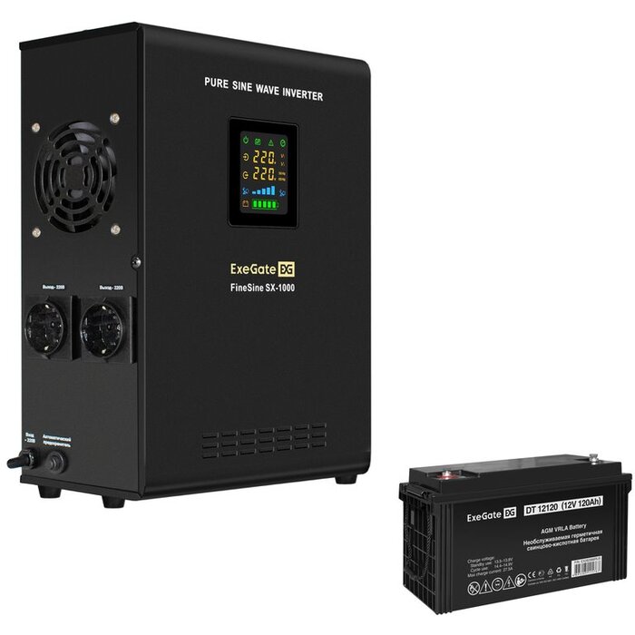 ИБП ExeGate FineSine SX-1000.LCD.AVR.2SH + DT 12120 (120Ач) + батарея №1