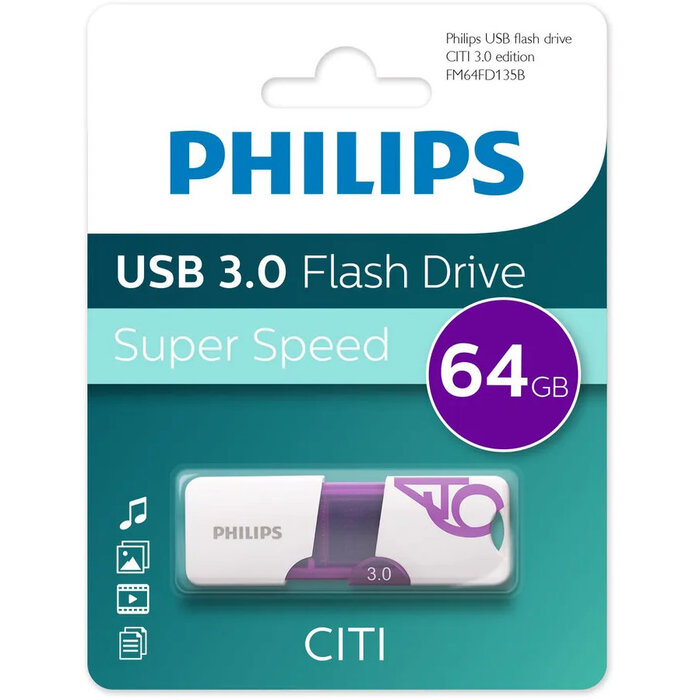 USB Flash накопитель Philips CITI3.0 64 ГБ, фиолетовый №1