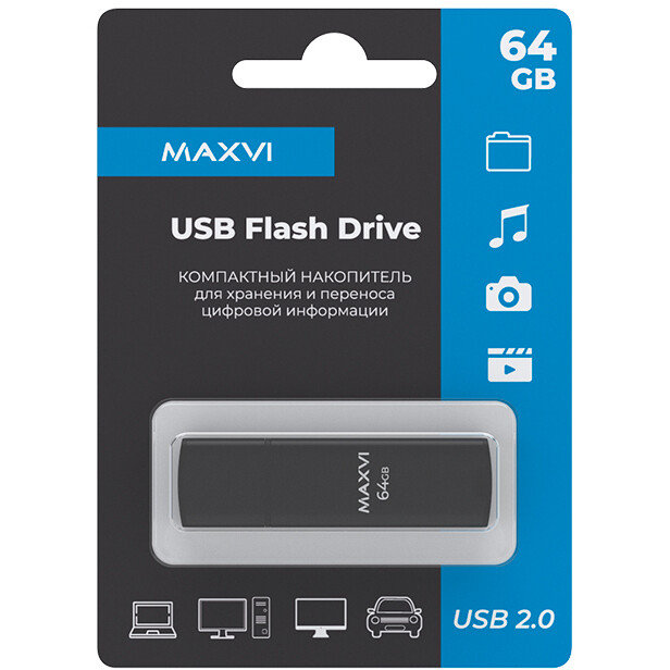 USB Flash накопитель MAXVI MP2 64 ГБ, черный детальное изображение - 4