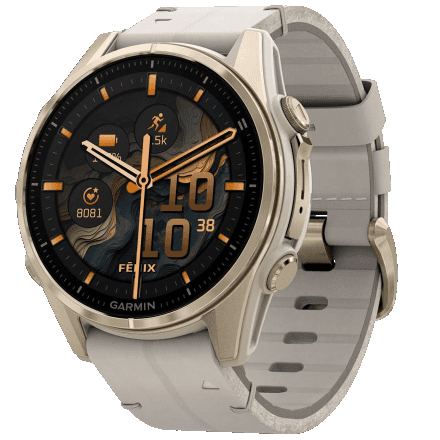 Смарт-часы Garmin Fenix 8 AMOLED Sapphire, 43 мм, Золотистый, Серый кожаный ремешок детальное изображение - 1