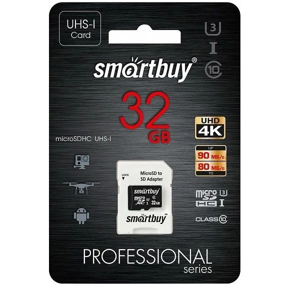 Карта памяти SmartBuy Professional MicroSD + SD адаптер (SB32GBSDCL10U3-01), 32 Гб детальное изображение - 1