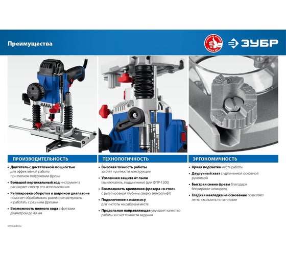 Фрезер ЗУБР ФМР, 1200 Вт, Красный детальное изображение - 18