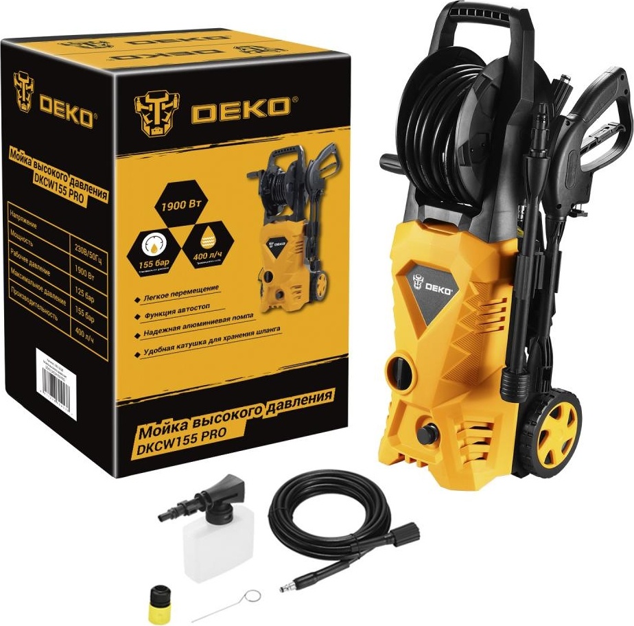 Автомойка DEKO DKCW155 PRO, 1.9 кВт, 155 бар, Оранжевый/Черный детальное изображение - 2