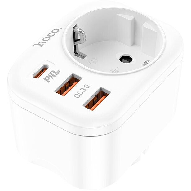 Сетевой переходник HOCO NS3, Белый детальное изображение - 1