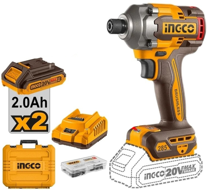 Аккумуляторная дрель-шуруповерт INGCO BL INDUSTRIAL CIRLI2028, 18 В, 285 Нм, 2 А·ч №1