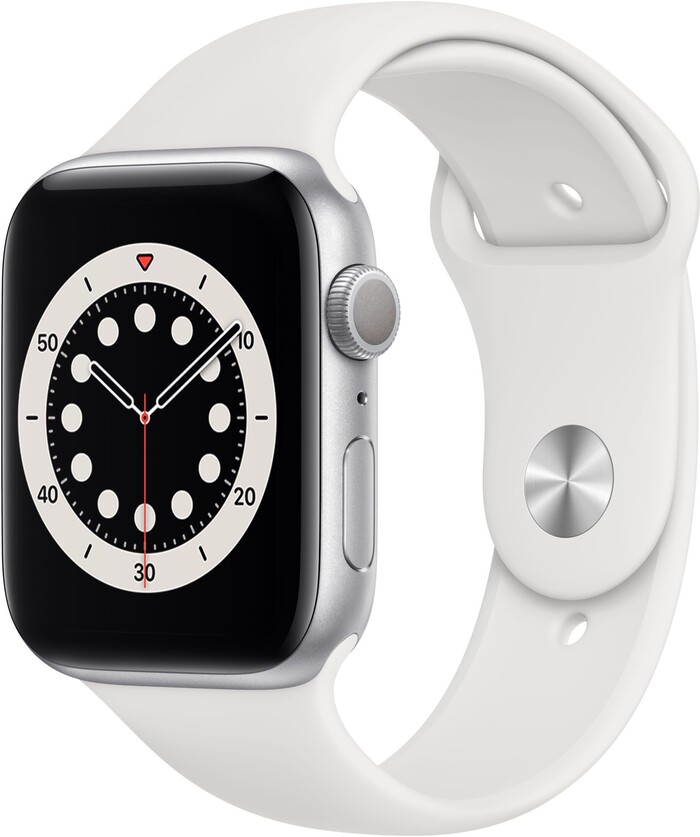 Умные часы Apple Watch Series 6 44 мм, GPS + Cellular, Silver Aluminium Case with White Sport Band, Серебристый/Белый №1