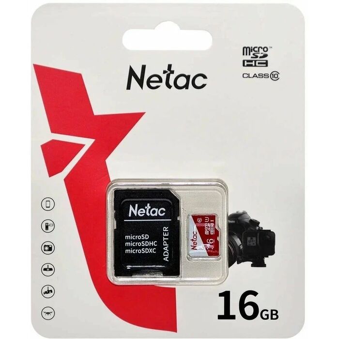 Карта памяти Netac P500 ECO MicroSD + SD адаптер (NT02P500ECO-016G-R), 16 Гб №1