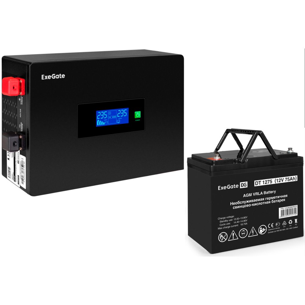 ИБП ExeGate IdealSine SR-1000.LCD.2SH + DT 1275 (75Ач) детальное изображение - 1