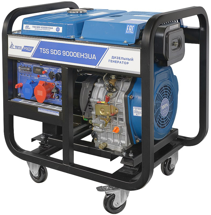 Генератор дизельный с воздушным охлаждением ТСС SDG 9000EH3UA 100036, открытый, 8 кВт, Синий №1