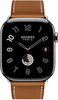 Смарт-часы Apple Watch Hermes Series 10 46 мм, Silver Titanium Case with Fauve Barenia Single Tour Deployment Buckle, Серебристый/Коричневый вариант - 2
