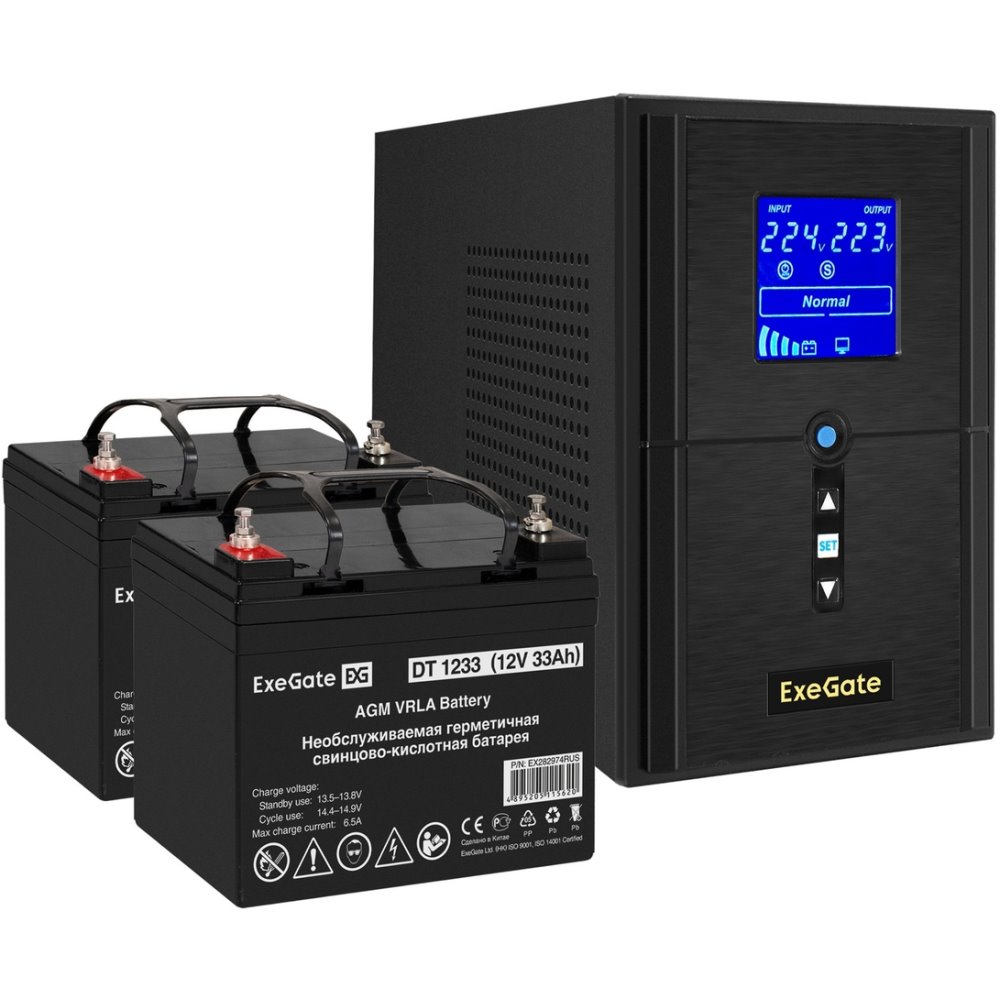 ИБП ExeGate SineTower SZ-1500.LCD.AVR.2SH.1C13.USB + 2x DT 1233 (33Ач) детальное изображение - 1