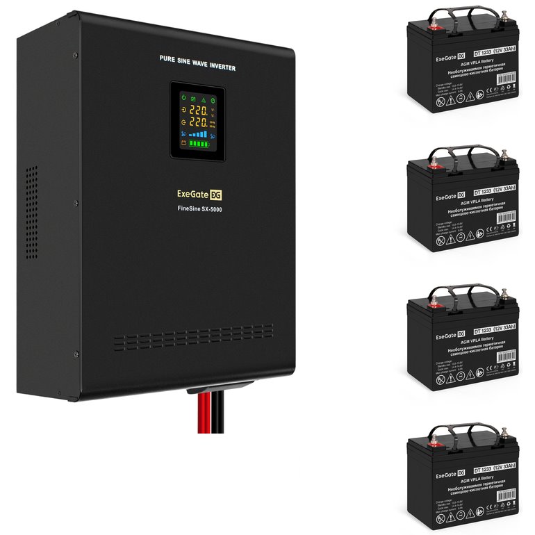 ИБП ExeGate FineSine SX-5000.LCD.AVR.2SH.T + 4x DT 1233 (33Ач) детальное изображение - 1