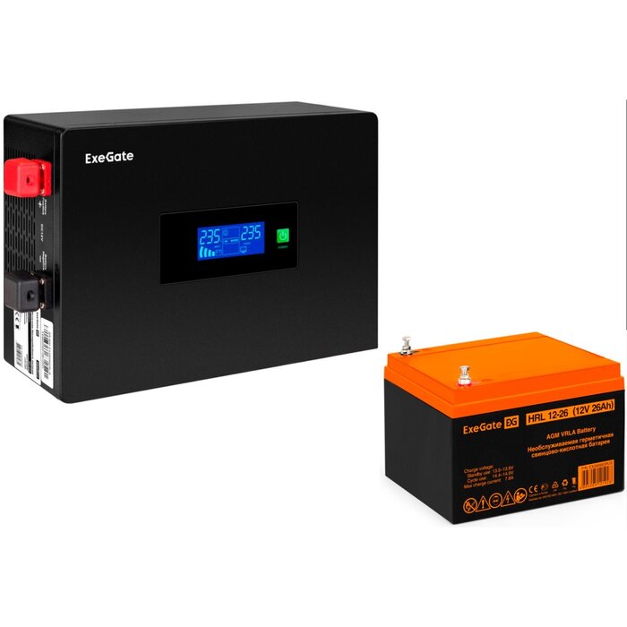 ИБП ExeGate IdealSine SR-1000.LCD.2SH + HRL 12-26 (26Ач) №1