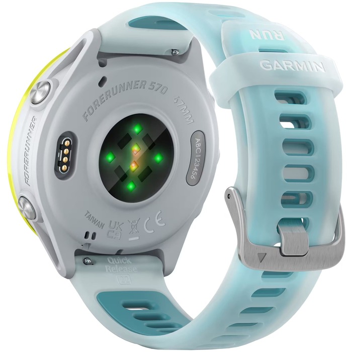Умные часы Garmin Forerunner 570 47 мм, Светло-серый, алюминиевый безель ярко-желтого цвета, бирюзовый ремешок №6