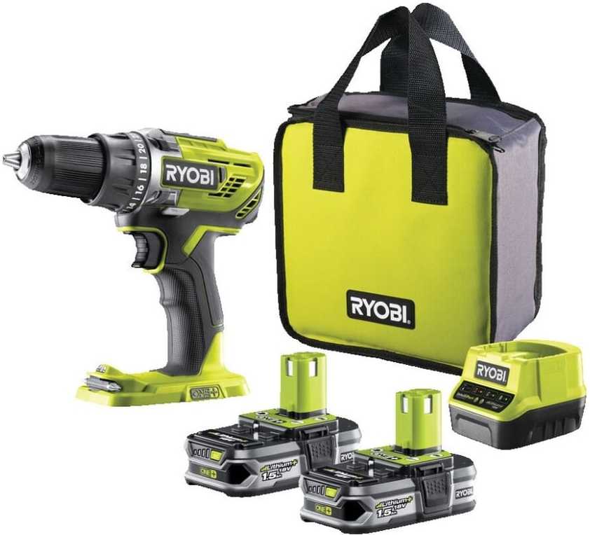 Аккумуляторная дрель-шуруповерт Ryobi R18DD3-215S ONE+ 5133003774, 18 В, 50 Нм, 1.5 А·ч  детальное изображение - 1