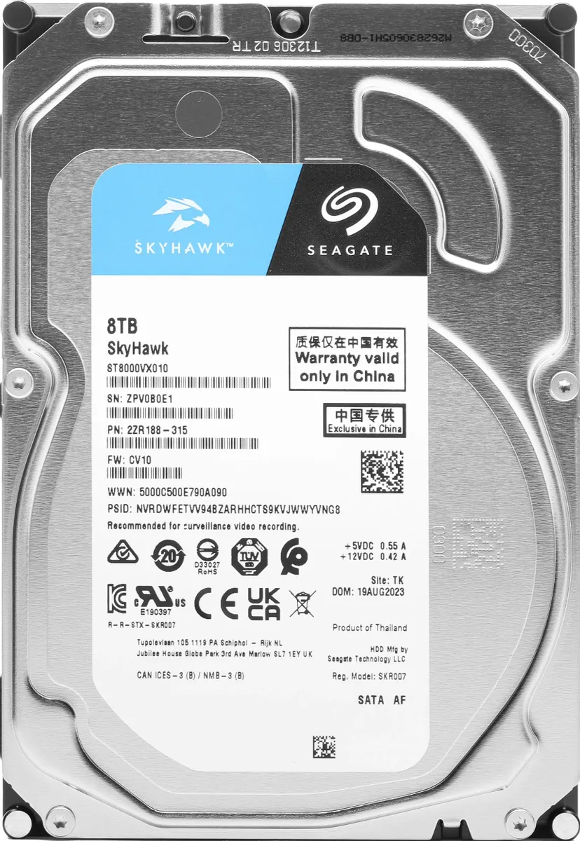 Жёсткий диск Seagate SkyHawk Surveillance ST8000VX010, SATA-III, 7200 об/мин, 8 ТБ детальное изображение - 1