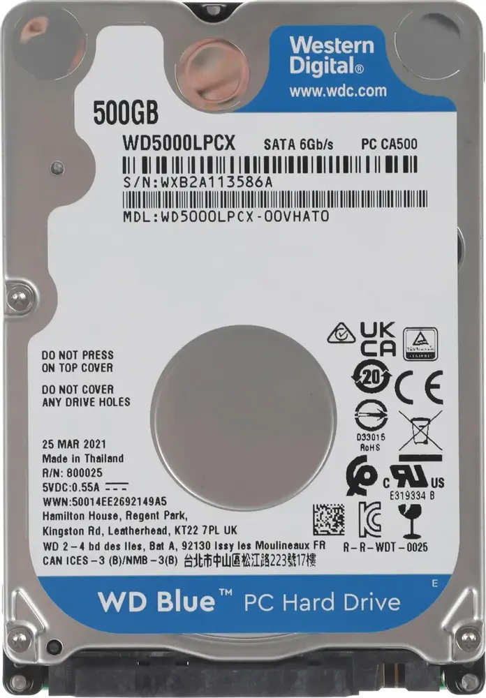 Жёсткий диск WD Blue WD5000LPCX, SATA-III, 5400 об/мин, 500 ГБ №1