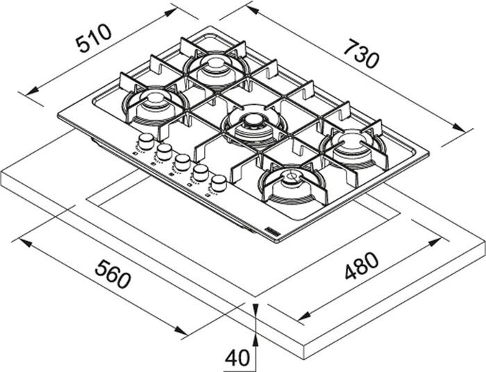 Газовая варочная панель Franke FHMA 755 4G DCMaris MB C, Черный №2